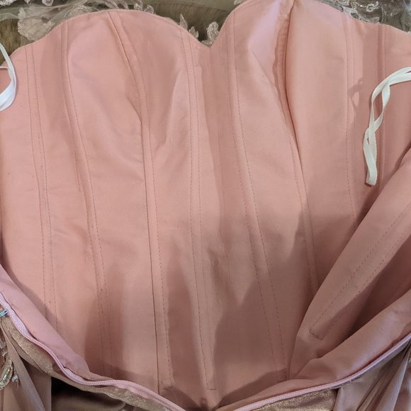 Blush Pink Satin Evening Dress with coreset lining and matching purse Size S - Picture 11 of 13